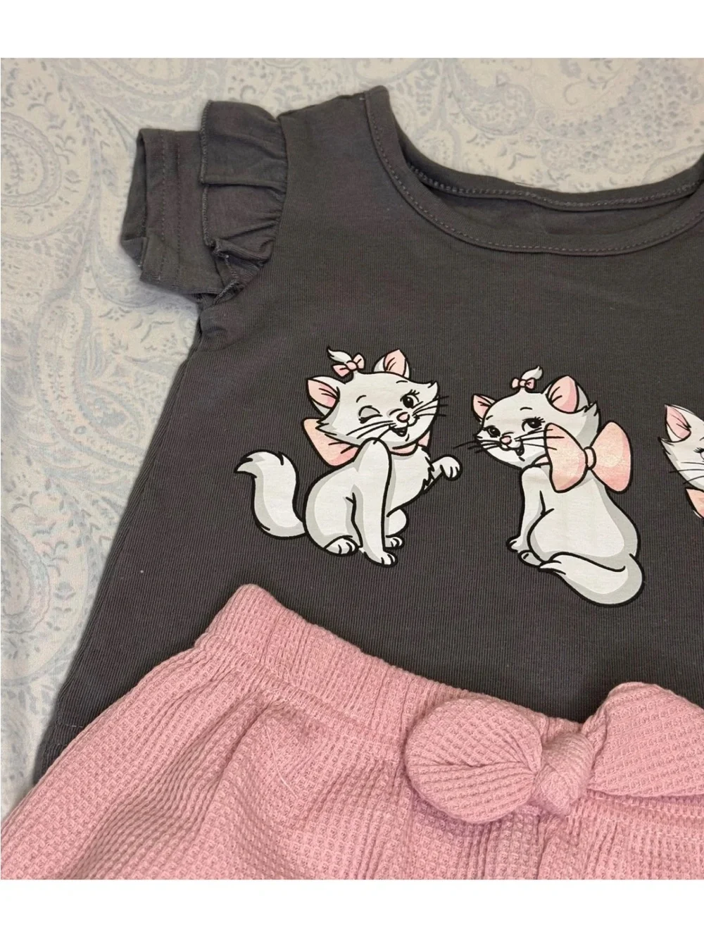 Disney The Aristocats Marie Dark Gray Tee with Pink Waffle Knit Shorts Set